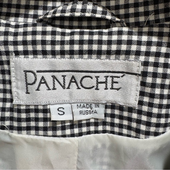 PANACHE Vintage Gingham Trench Coat 🖤🤍 | Size Small | Made in Russia - Picture 5 of 11